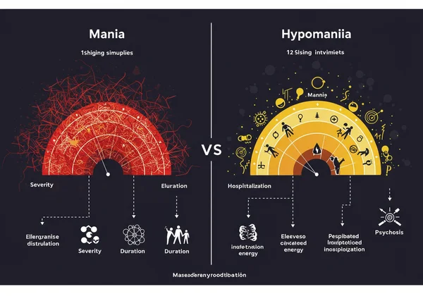 Visual spectrum comparing mania and hypomania severity.