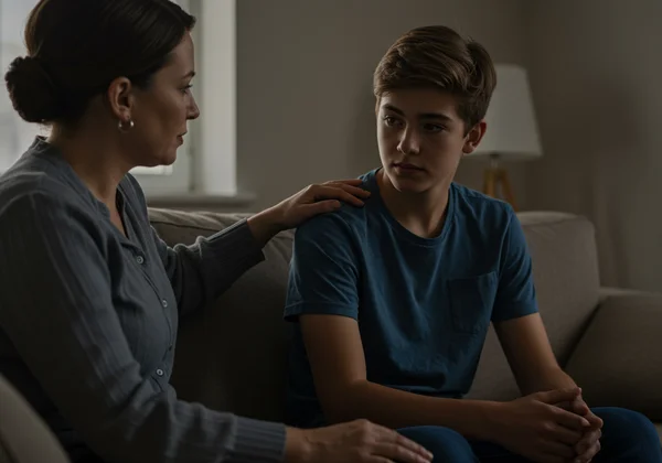 Parent and teen having a supportive mental health talk