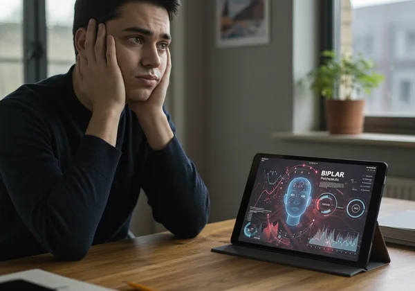 Person feeling anxious after viewing online bipolar test results