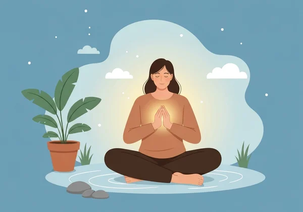 A person practicing self-care, surrounded by calming elements