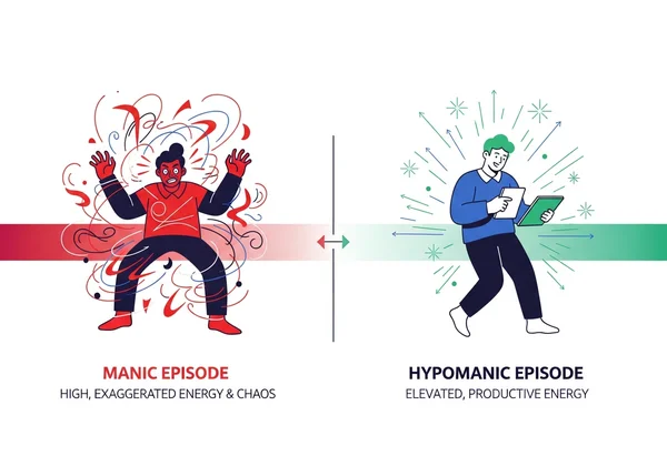 Diagram comparing manic and hypomanic episodes