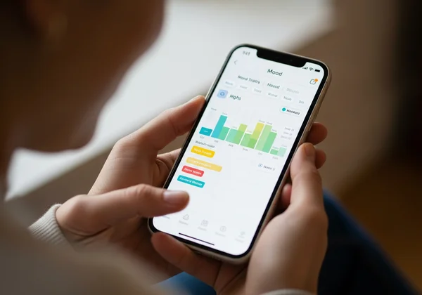 Person using a mood tracking app on a phone