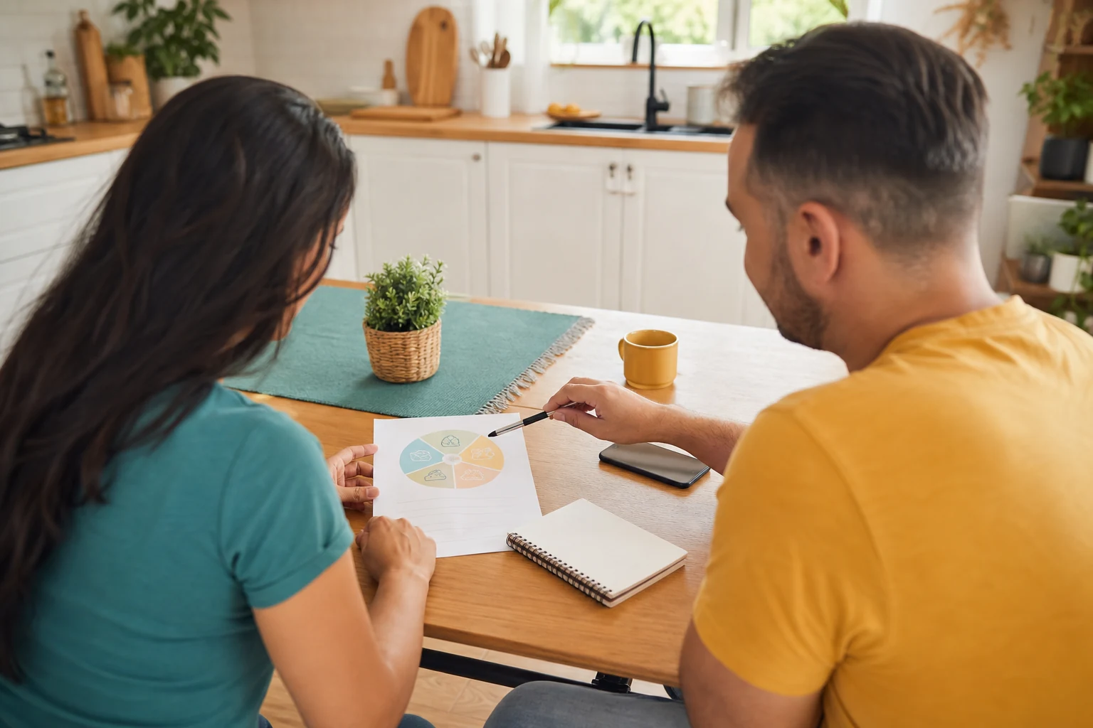 Support plan at kitchen table